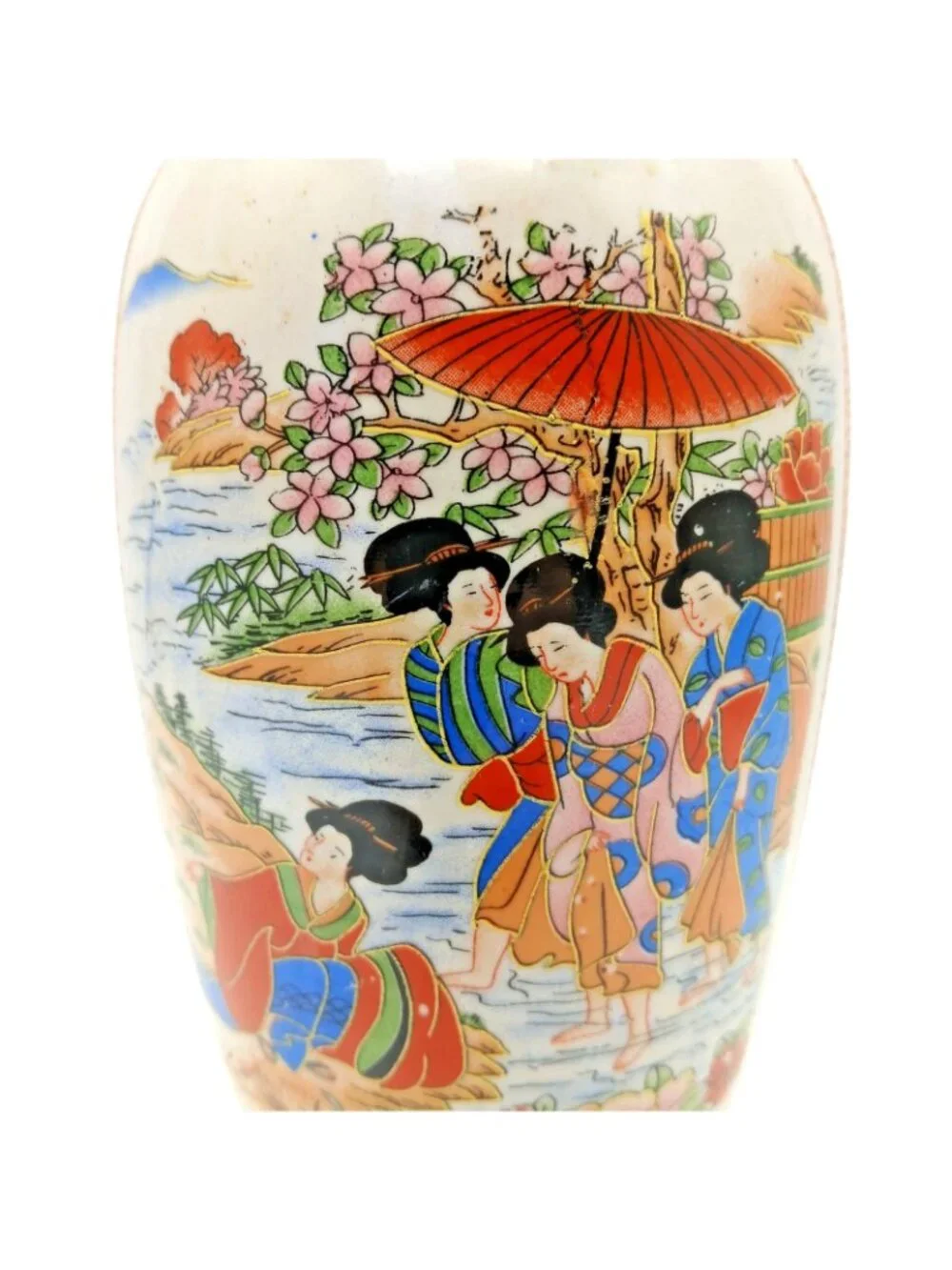 Japanese Satsuma Vase Geisha Scenic Floral Gold Gilt Pottery 10